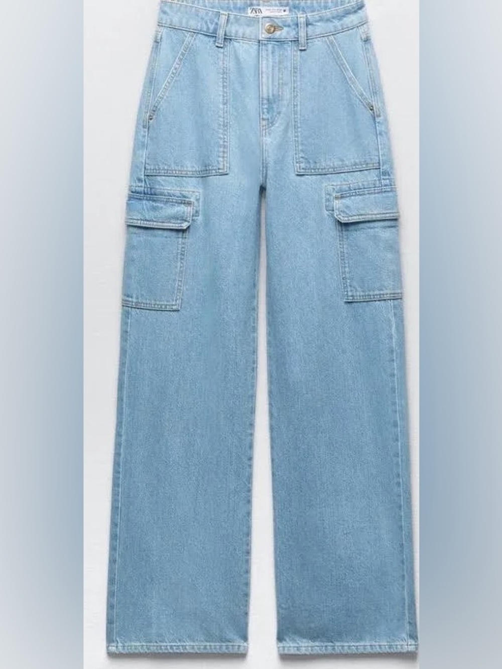 Zara Light Blue Wide-Leg Cargo Jeans Women’s Size 0